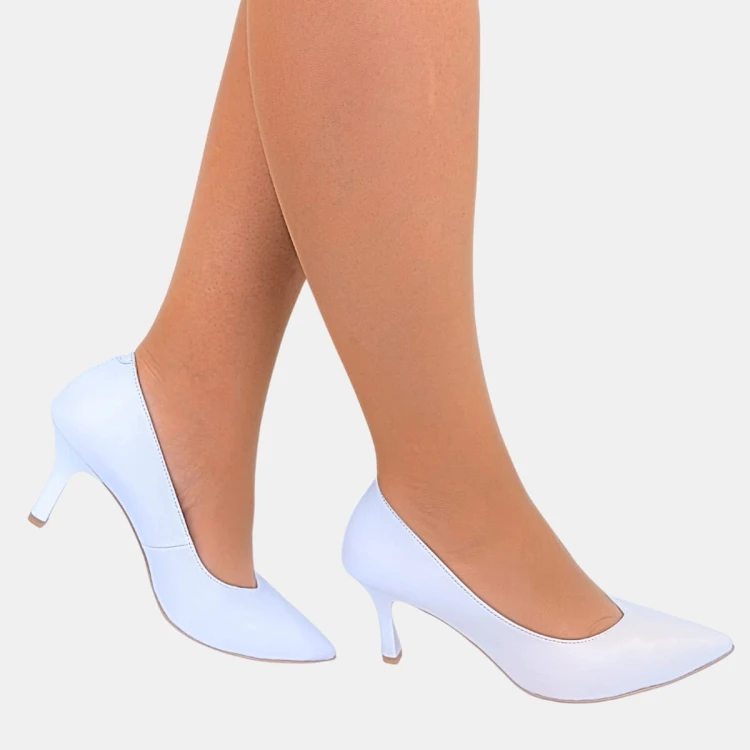 Klasyczne białe ślubne szpilki damskie STYLOWA PARA , obcas 7,5 cm