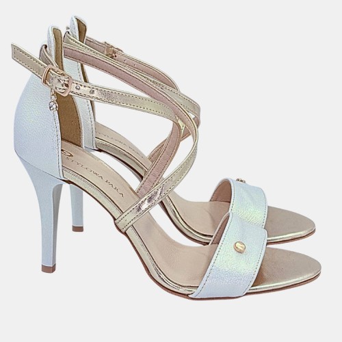 Złoto-perłowe sandały na szpilce STYLOWA PARA – elegancja i blask 9 cm