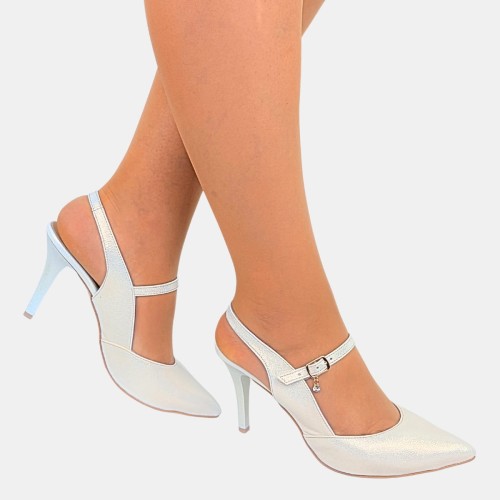 Szpilki damskie jasno złote z połyskiem z paskiem – STYLOWA PARA