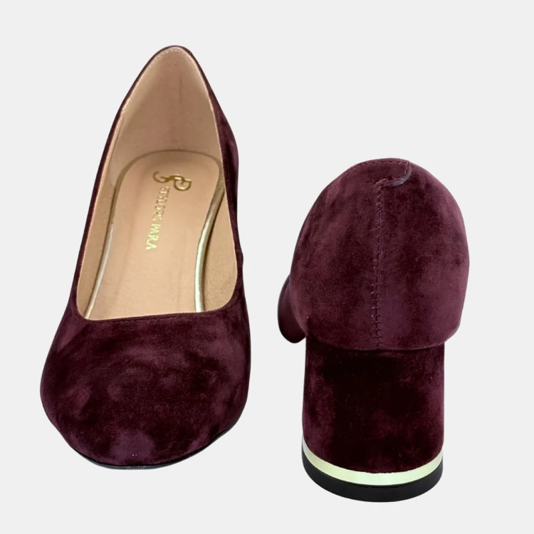 Czółenka damskie Stylowa Para zamszowe ciemnobordowe na ozdobnym obcasie