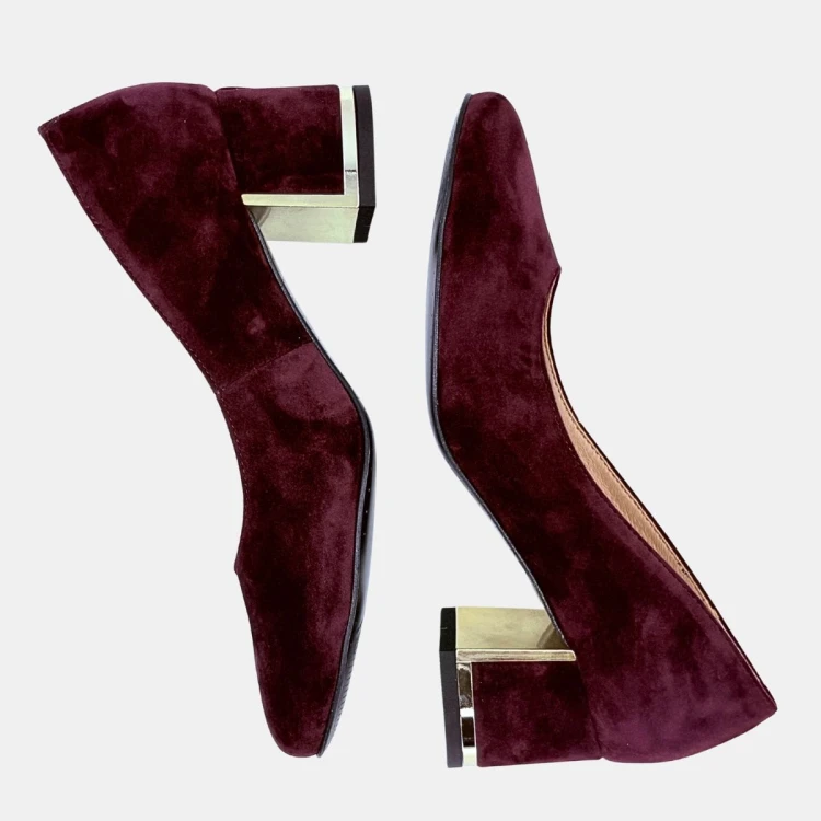 Czółenka damskie Stylowa Para zamszowe ciemnobordowe na ozdobnym obcasie