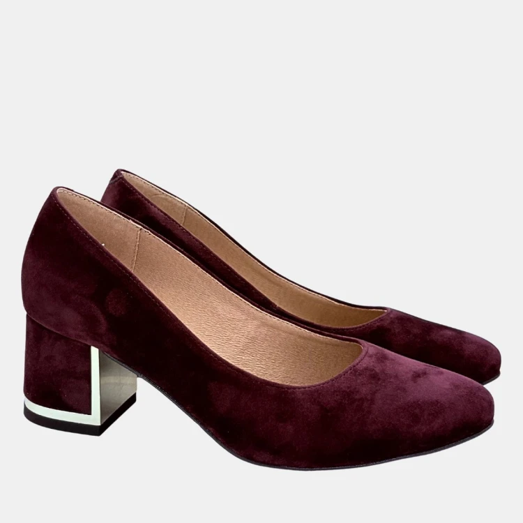 Czółenka damskie Stylowa Para zamszowe ciemnobordowe na ozdobnym obcasie