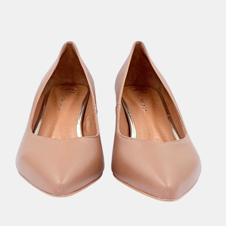 „Czółenka Stylowa Para Toffi ze skóry naturalnej na klocku 4,5 cm”