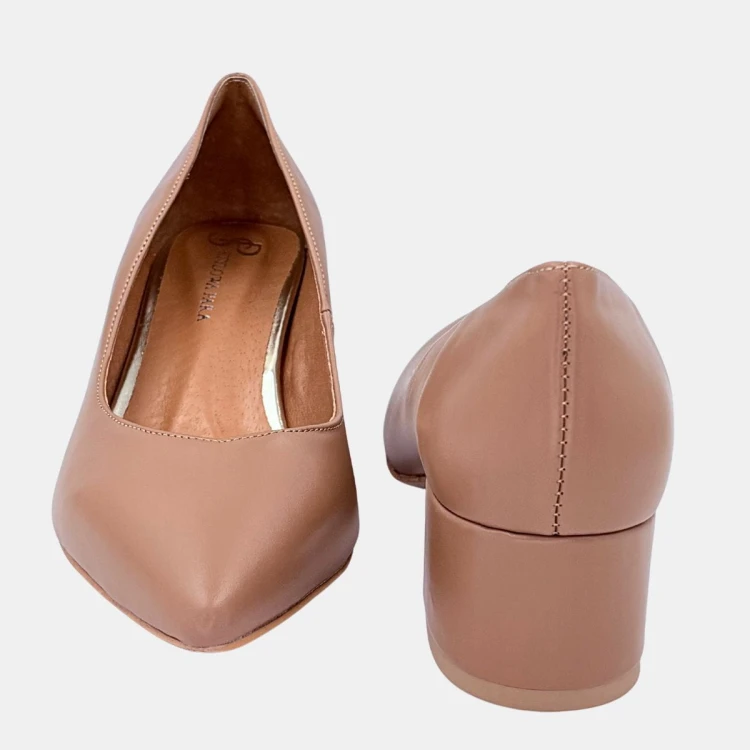 „Czółenka Stylowa Para Toffi ze skóry naturalnej na klocku 4,5 cm”