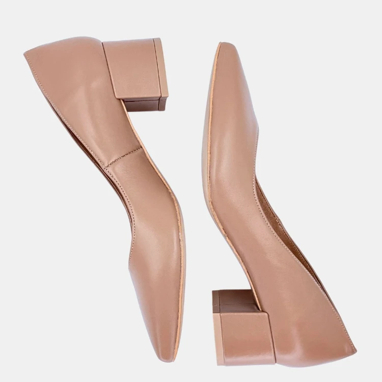 „Czółenka Stylowa Para Toffi ze skóry naturalnej na klocku 4,5 cm”