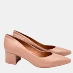 „Czółenka Stylowa Para Toffi ze skóry naturalnej na klocku 4,5 cm”