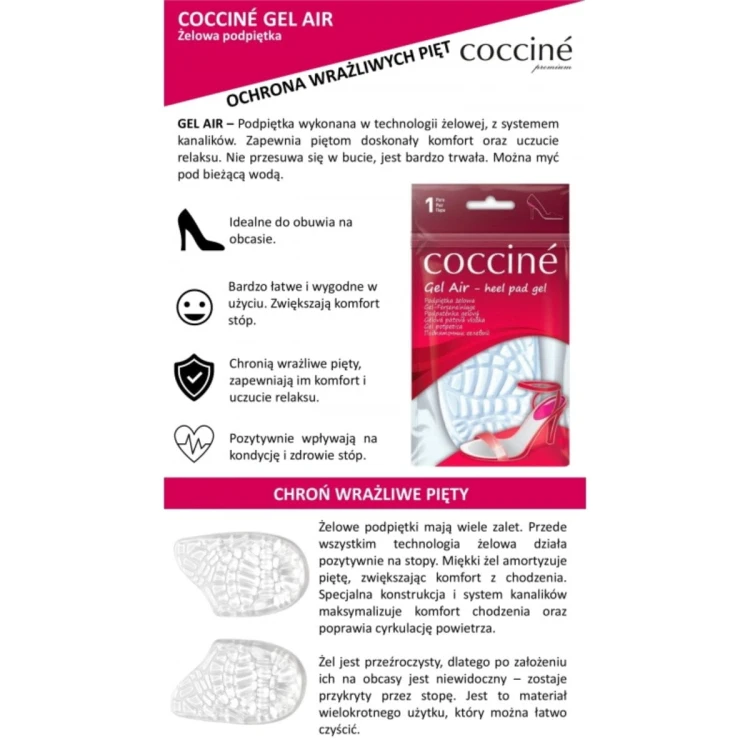 Żelowe podpiętki Gel Air - heel pad gel -przezroczyste COCCINE– amortyzacja i komfort pięt