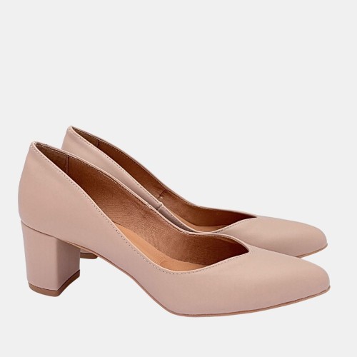 „Róż pudrowe czółenka Stylowa Para ze skóry naturalnej na słupku 4,5 cm”