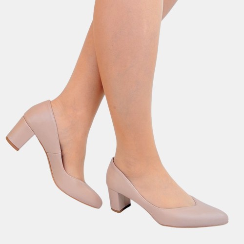 Róż pudrowe czółenka Stylowa Para ze skóry naturalnej na słupku 4,5 cm