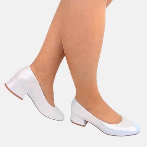 Czółenka damskie Stylowa Para jasne złoto – niski obcas klocek 4 cm