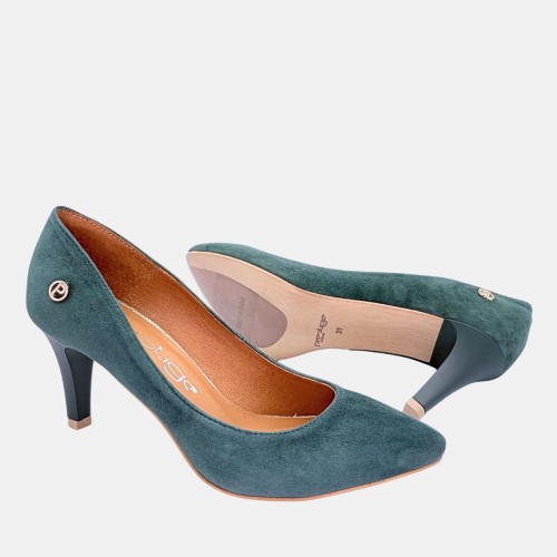 Zielone czółenka Prestige z naturalnego zamszu na szpilce 7 cm