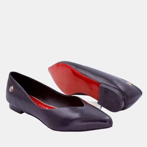 Czarne balerinki Prestige ze skóry naturalnej na niskim obcasie 1 cm