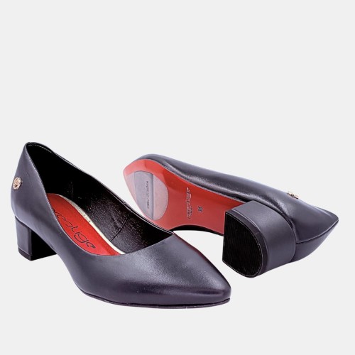 Czarne czółenka Prestige ze skóry naturalnej na obcasie 4 cm