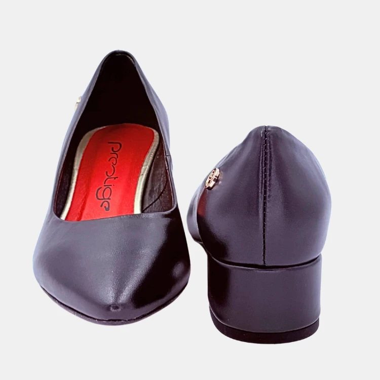 Czarne czółenka Prestige ze skóry naturalnej na obcasie 4 cm