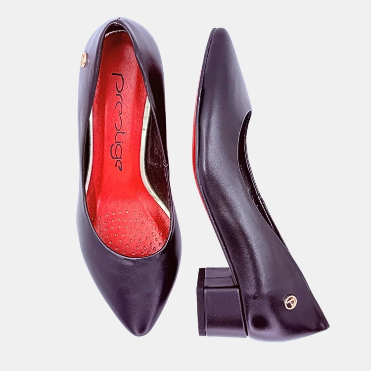 Czarne czółenka Prestige ze skóry naturalnej na obcasie 4 cm