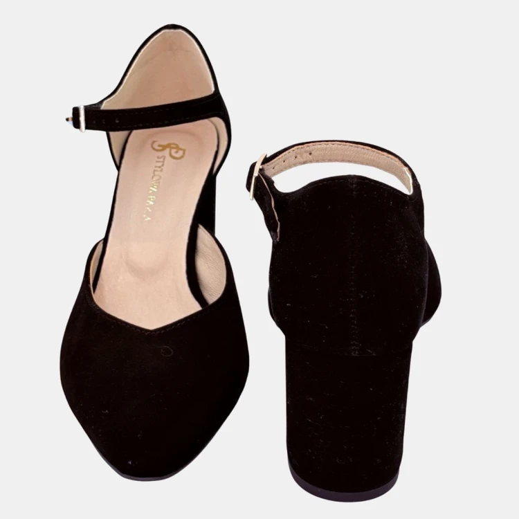 Czarne czółenka zamszowe na klocku 6,5 cm Stylowa Para
