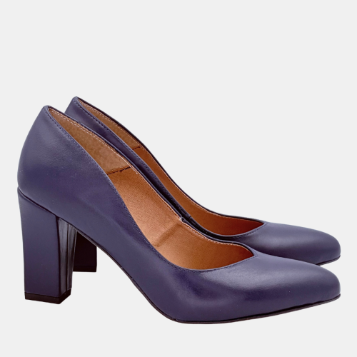 Granatowe czółenka skórzane na słupku 8 cm Stylowa Para