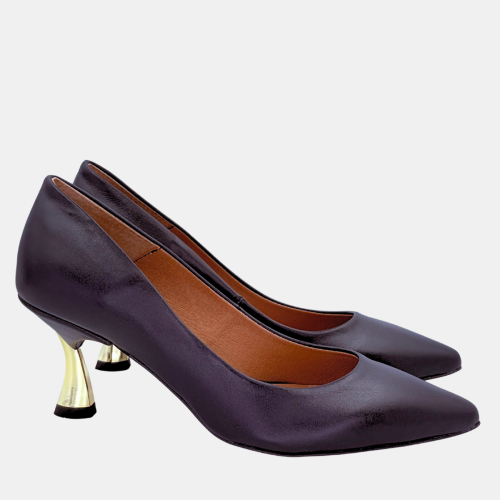 Czarne czółenka ze skóry naturalnej ze złotym obcasem – Stylowa Para