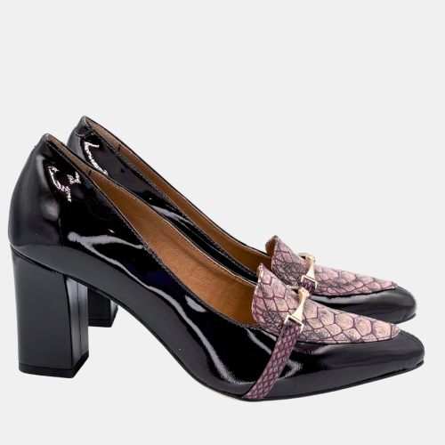 Bordowe czółenka PRESTIGE – lakierowana skóra, słupek 7,5 cm