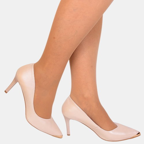 Różowe czółenka glamour ze złotą nakładką – Stylowa Para