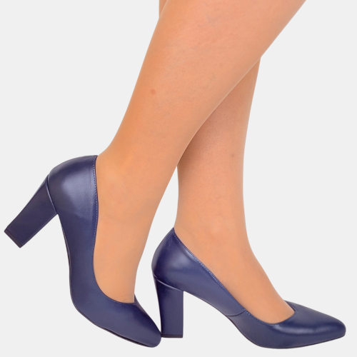 Granatowe czółenka skórzane na słupku 8 cm Stylowa Para