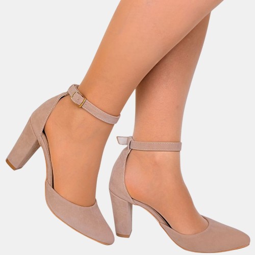 Czółenka beżowe zamszowe na słupku 9 cm Zan Zara