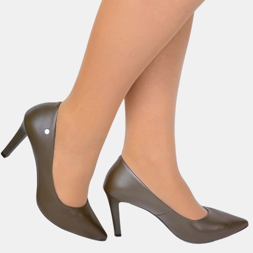 Oliwkowe czółenka na szpilce ze skóry ekologicznej – Zan Zara