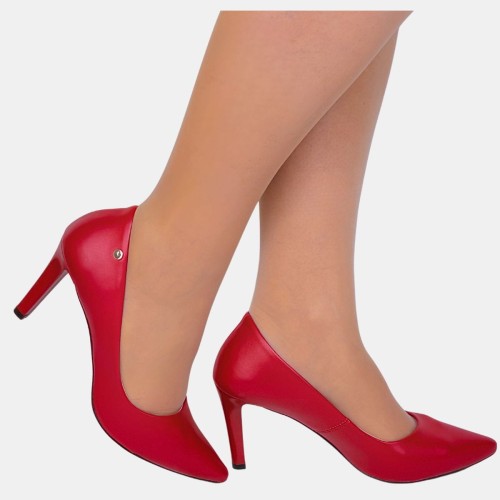 Szpilki czerwone licowe Zan Zara na obcasie 8 cm
