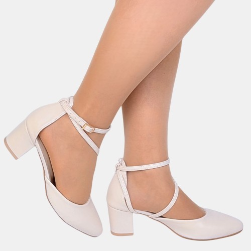 Czółenka jasno beżowe z paskiem Zan Zara