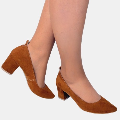 Rude czółenka ZAN ZARA – zamszowa ekoskóra, klocek 6 cm, szpic