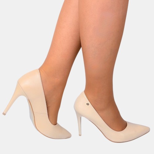 Szpilki licowe jasno beżowe 9,5 cm Zan Zara