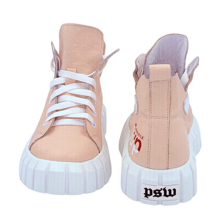 Różowe sneakersy damskie skórzane z sercem – stylowy model El Passo