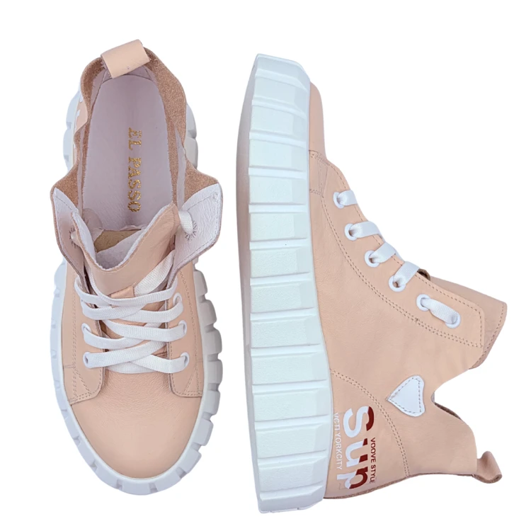 Różowe sneakersy damskie skórzane z sercem – stylowy model El Passo