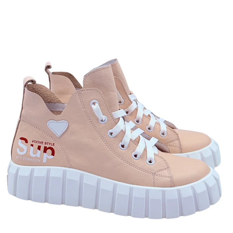 Różowe sneakersy damskie skórzane z sercem – stylowy model El Passo