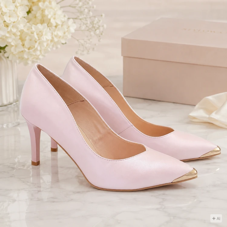 Różowe czółenka glamour ze złotą nakładką – Stylowa Para