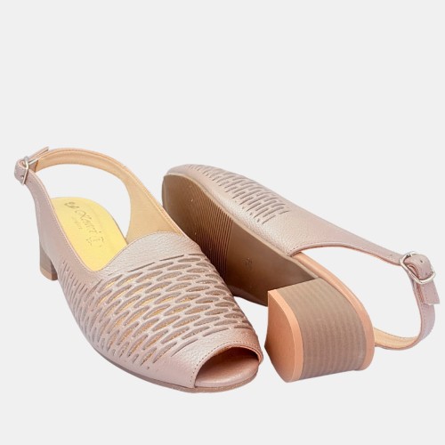 Sandały ażurowe ciemno beżowe perłowe na obcasie 4,5 cm Kostex