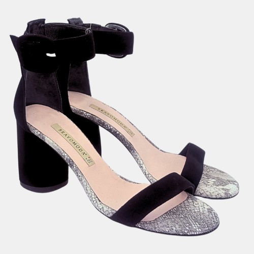 Sandały czarne zamszowe na klocku 7,5 cm Bravo Moda