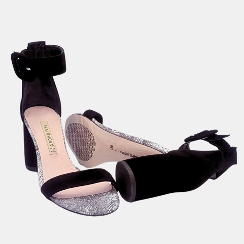 Sandały czarne zamszowe na klocku 7,5 cm Bravo Moda