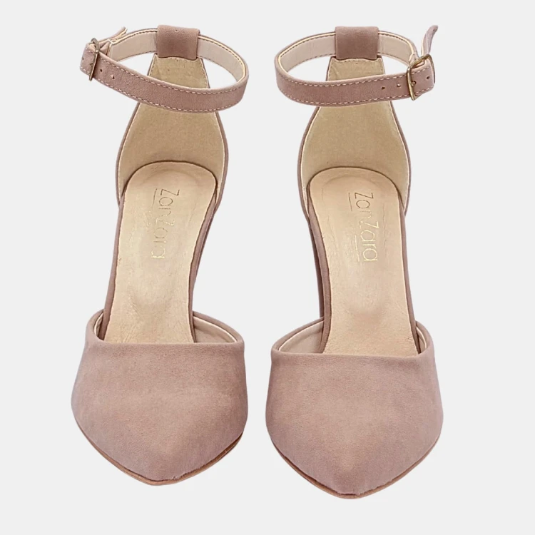 Czółenka beżowe zamszowe na słupku 9 cm Zan Zara