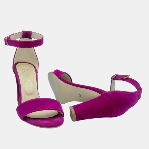 Sandały damskie na słupku 9 cm,fuksja zamsz Zan Zara