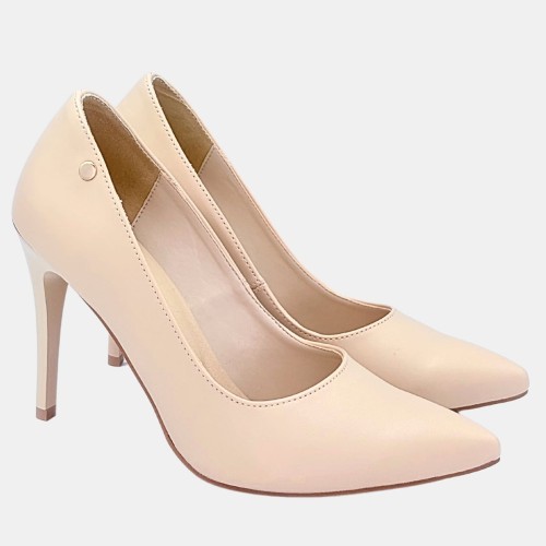 Szpilki licowe jasno beżowe 9,5 cm Zan Zara