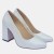 Srebrne czółenka ZAN ZARA – klocek 9 cm, migdałowy nosek, eleganckie buty na wesele i uroczystości