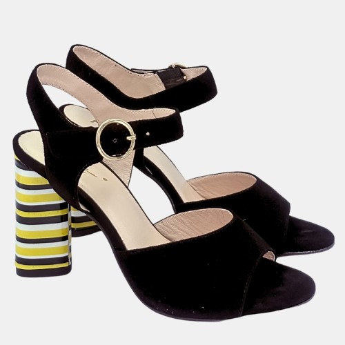 Sandały czarne ,obcas słupek 8,5 cm w paski Kati