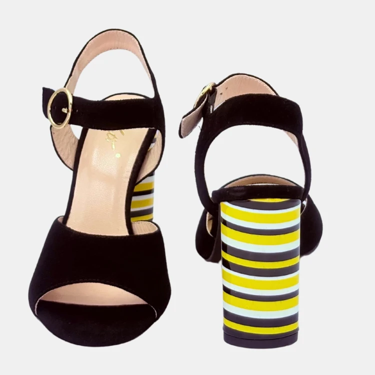 Sandały czarne ,obcas słupek 8,5 cm w paski Kati
