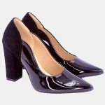 Czółenka lakierowane czarne Zan Zara na słupku 9 cm z zamszową piętą 