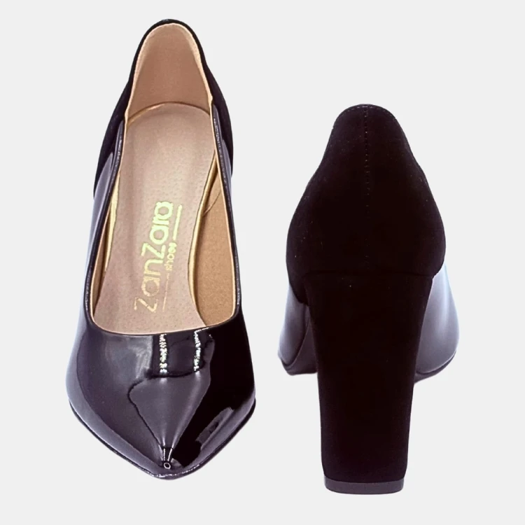 Czółenka lakierowane czarne 421 Zan Zara na na słupku 9 cm zamszowa pięta