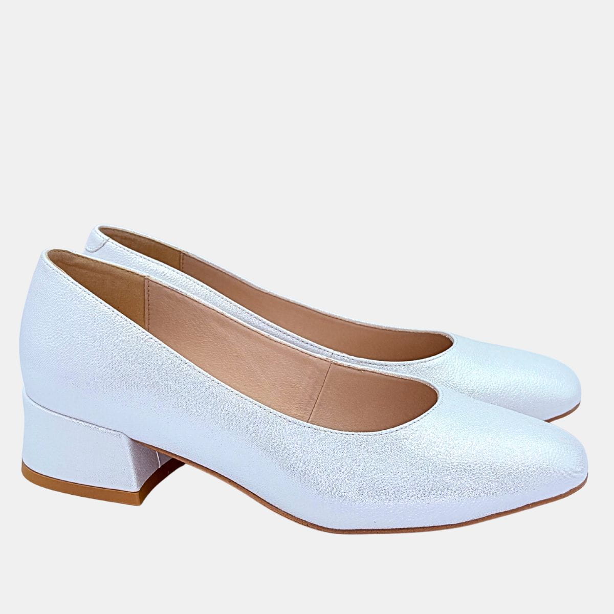 Czółenka damskie Stylowa Para jasne złoto – niski obcas klocek 4 cm