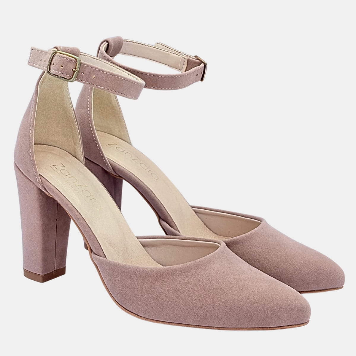 Czółenka beżowe zamszowe na słupku 9 cm Zan Zara